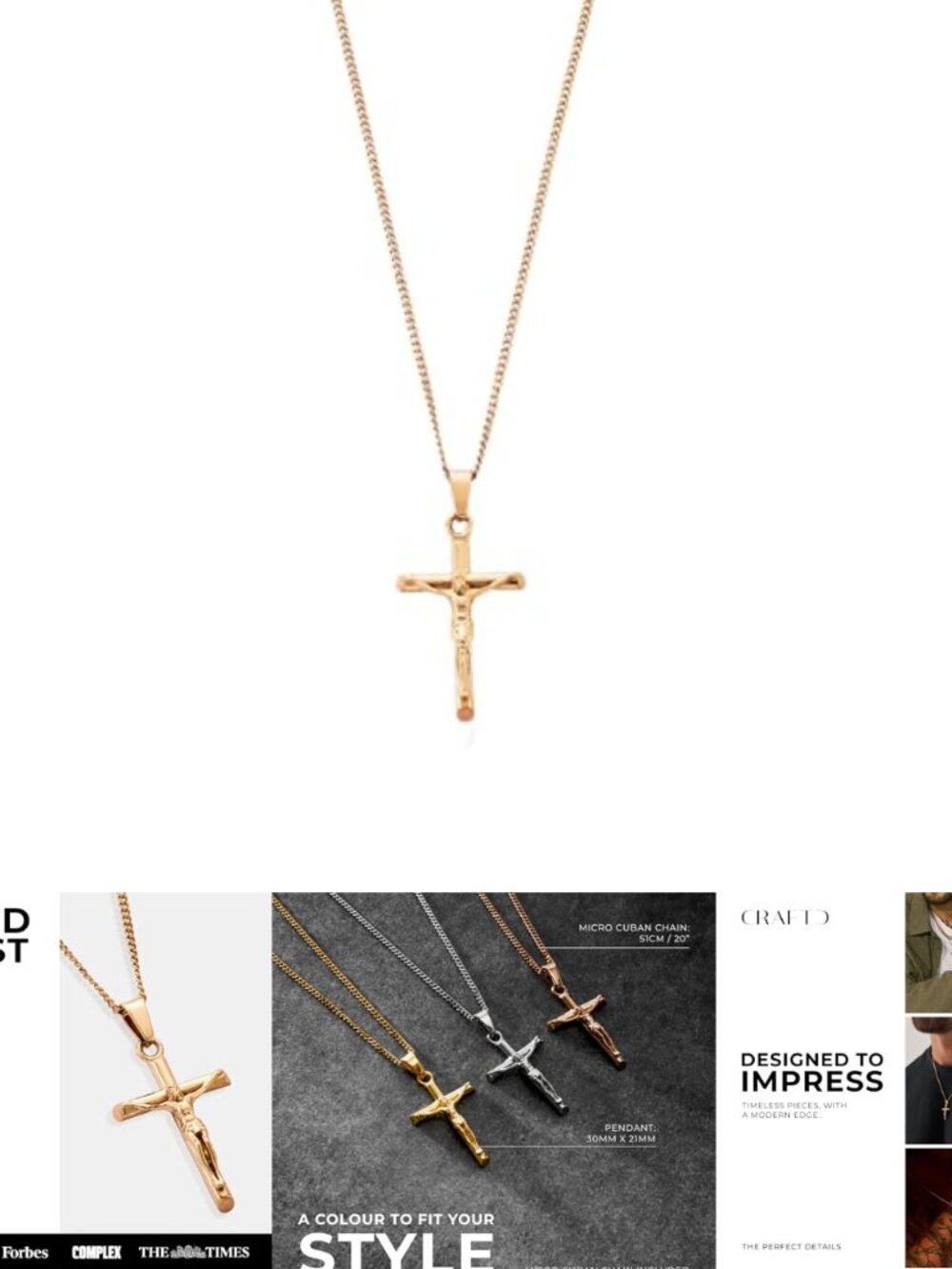 CRAFTD Crucifix Cross Pendant Necklace 20.5" Cuban Link Chain - Men's Jewelry